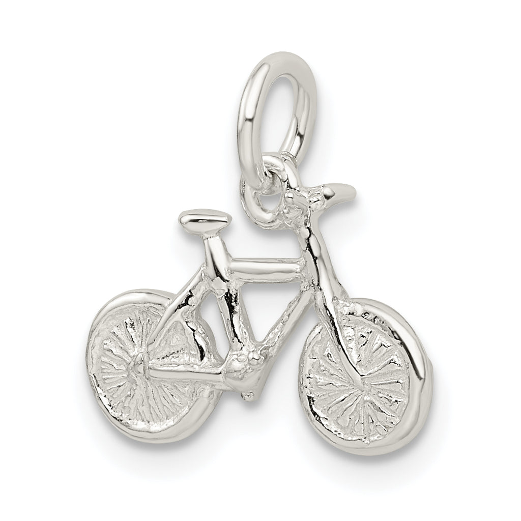 Sterling Silver 3D Bicycle Charm with Anti-Tarnish Polished Finish