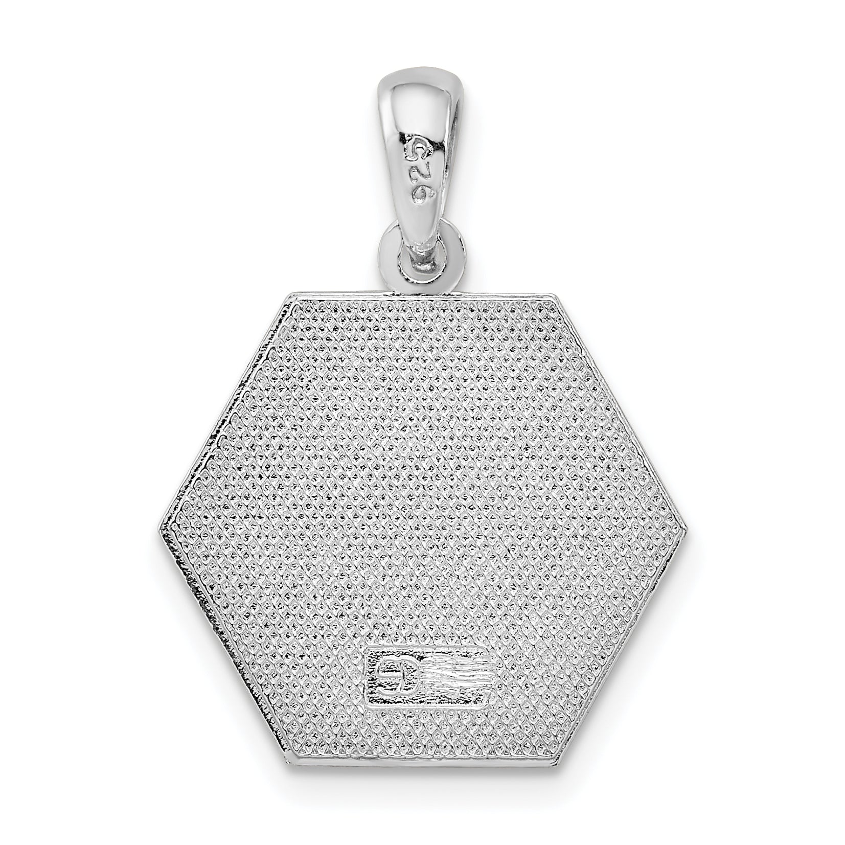 De-Ani Sterling Silver Rhodium-Plated Polished Caduceus Hexagon Disc Pendant