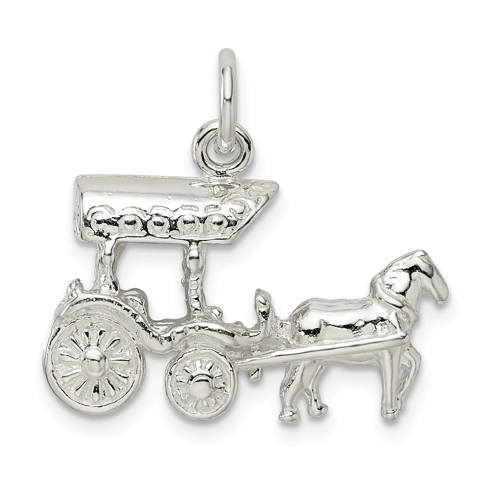 Sterling Silver 925 Horse & Carriage Charm with 3D Design and Polished Finish