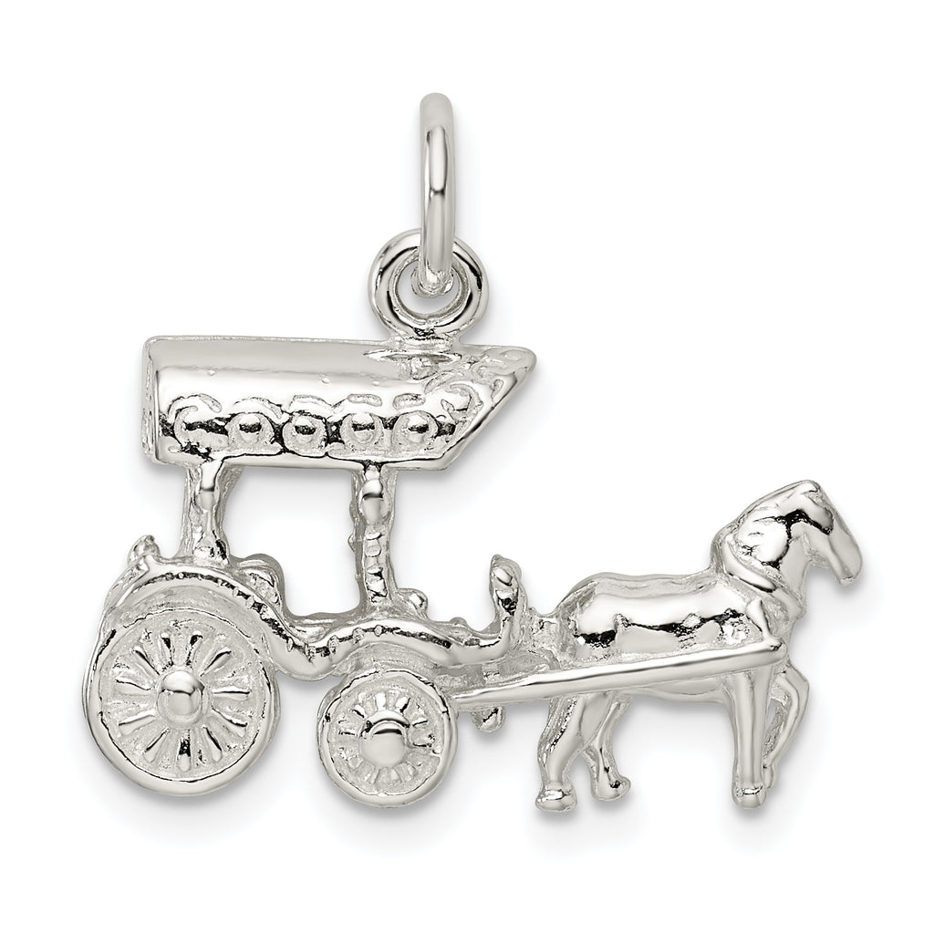 Sterling Silver 925 Horse & Carriage Charm with 3D Design and Polished Finish