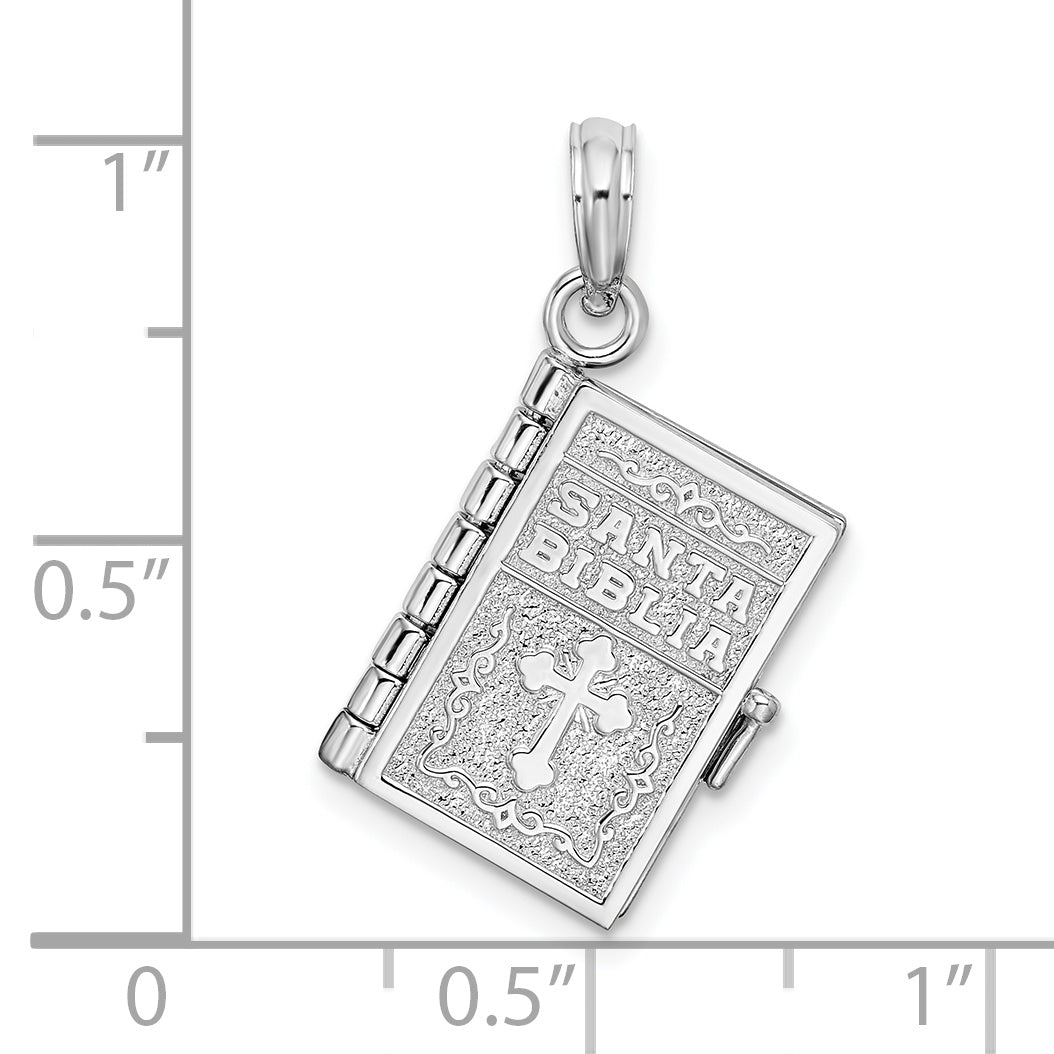 De-Ani Sterling Silver Rhodium-Plated Moveable 3D Spanish Santa Biblia Pendant