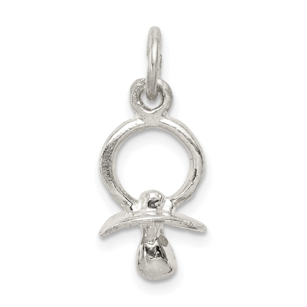 Sterling Silver 925 Pacifier Charm with Polished Finish for Themed Jewelry