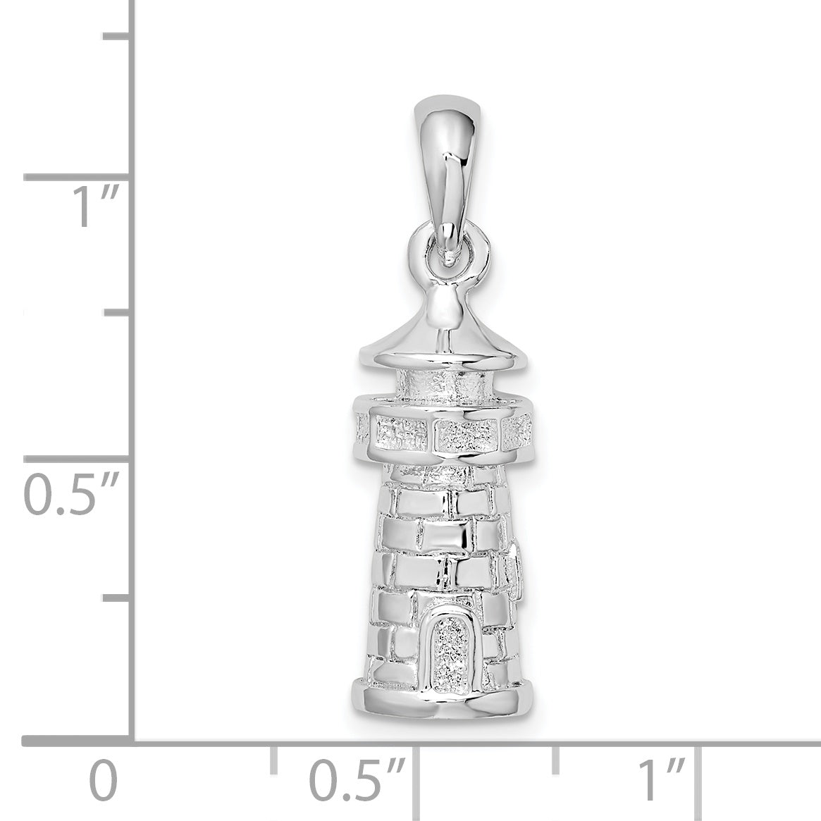 De-Ani Sterling Silver Rhodium-Plated Polished 3D Lighthouse Pendant