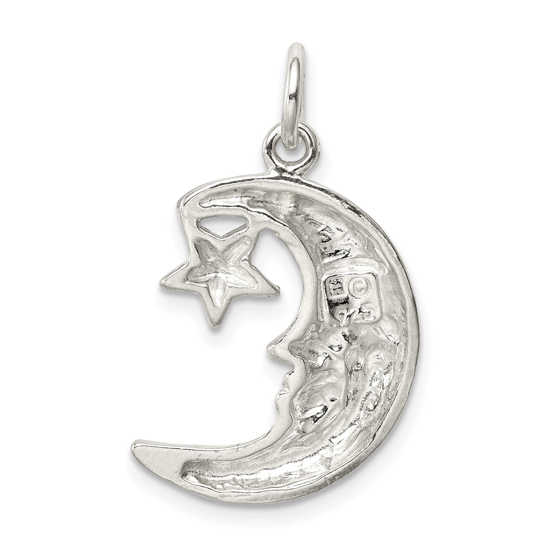 Sterling Silver 925 Moon & Star Pendant with Polished Anti-Tarnish Finish