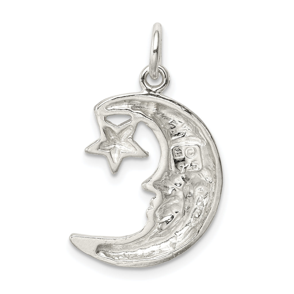 Sterling Silver 925 Moon & Star Pendant with Polished Anti-Tarnish Finish