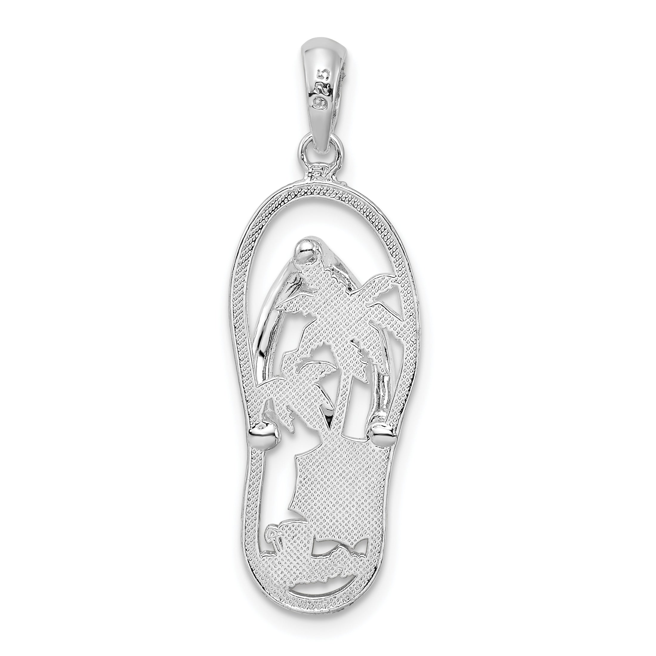 De-Ani Sterling Silver Rhodium-Plated Enameled Beach Scene Flip-flop Pendant