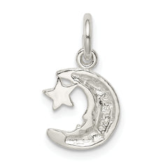 Sterling Silver 925 Moon & Star Charm with Polished Anti-Tarnish Finish