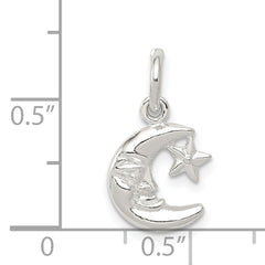 Sterling Silver 925 Moon & Star Charm with Polished Anti-Tarnish Finish