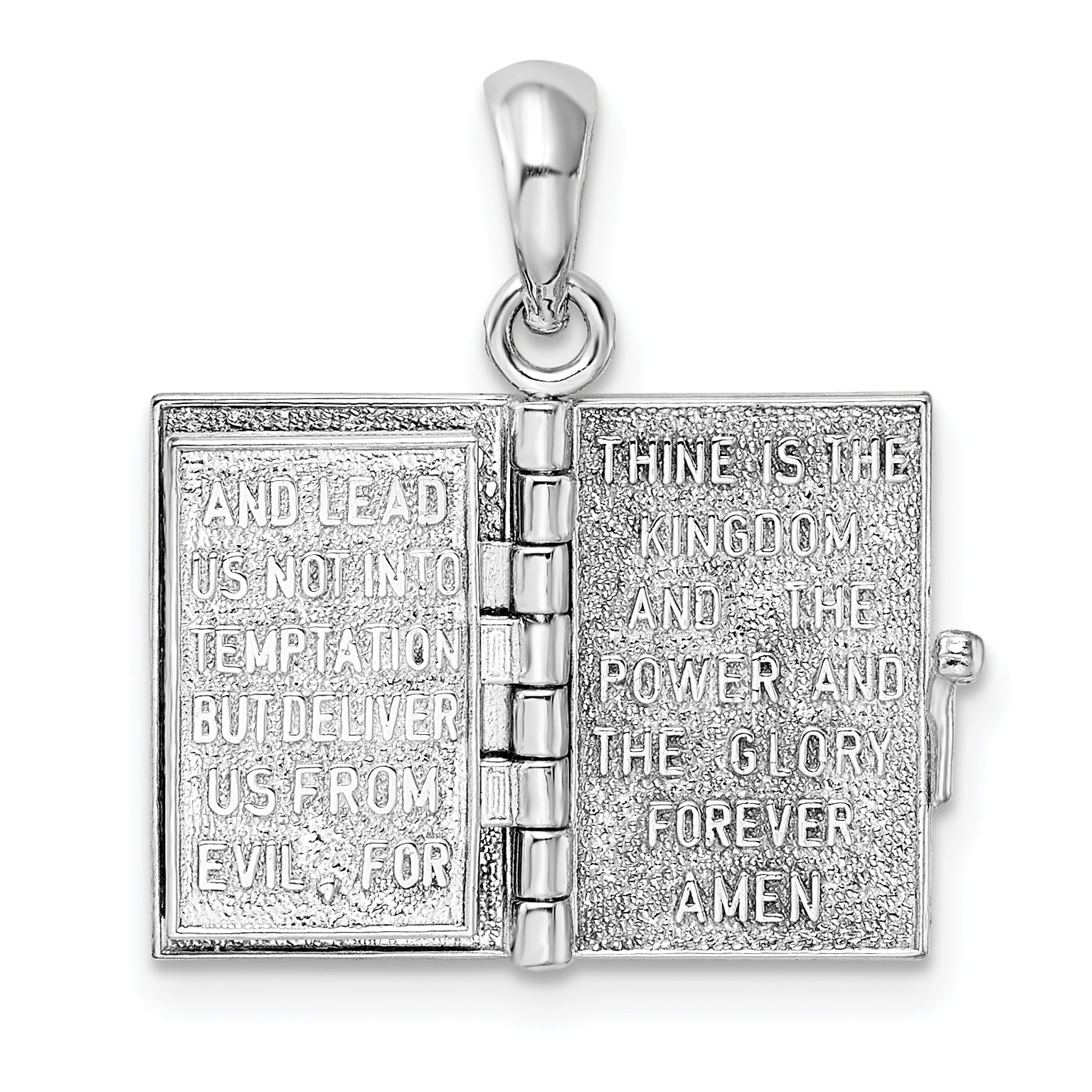 De-Ani Sterling Silver Rhodium-Plated 3D Lords Prayer Holy Bible with 14k Pendant