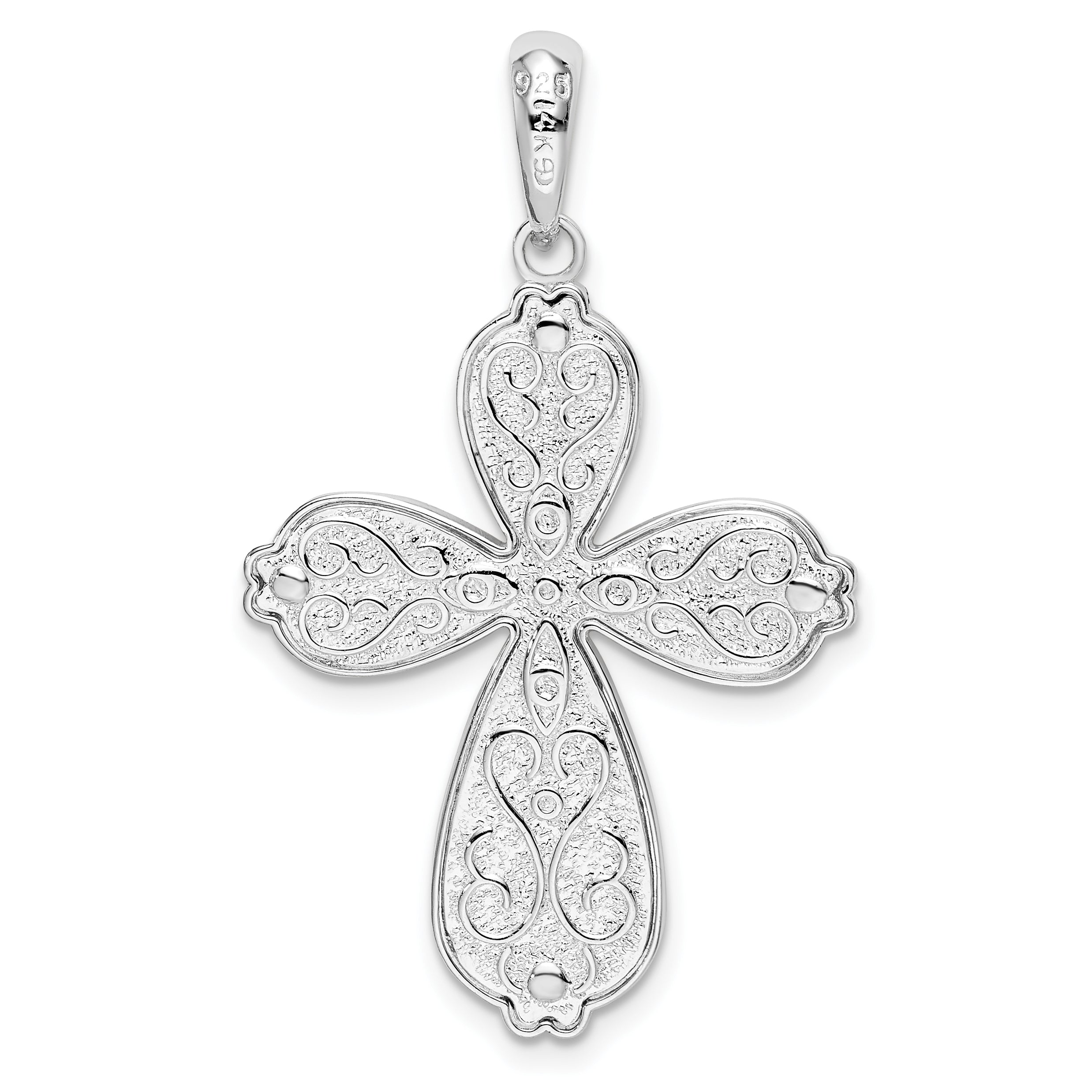 De-Ani Sterling Silver Rhodium-Plated Diamond-Cut Heart Cross with 14k Accent Pendant