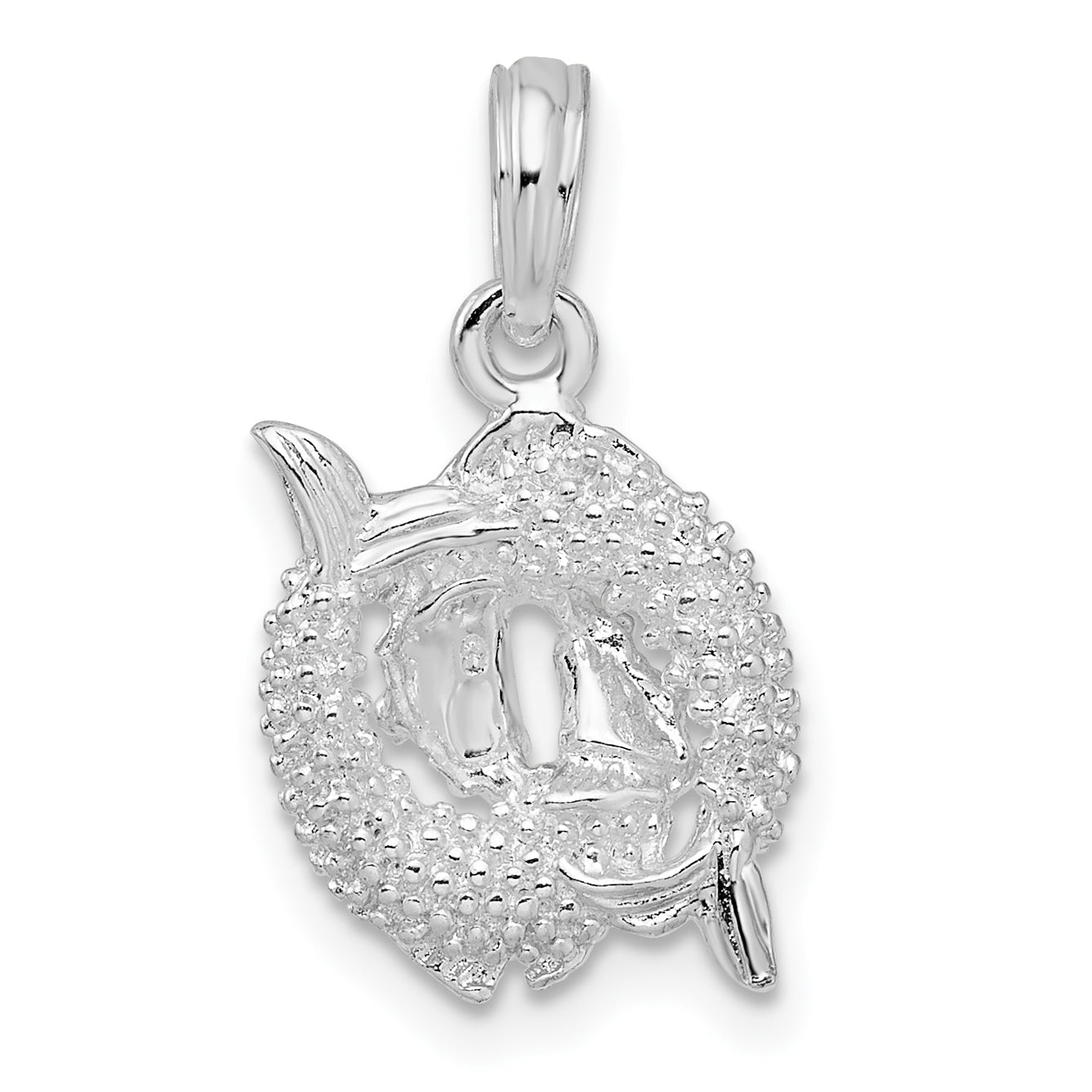 De-Ani Sterling Silver Rhodium-Plated Polished 3D Pisces Zodiac Pendant