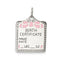 SS Rh-plt Pink Birth Certificate Polished Front/Satin Back Charm