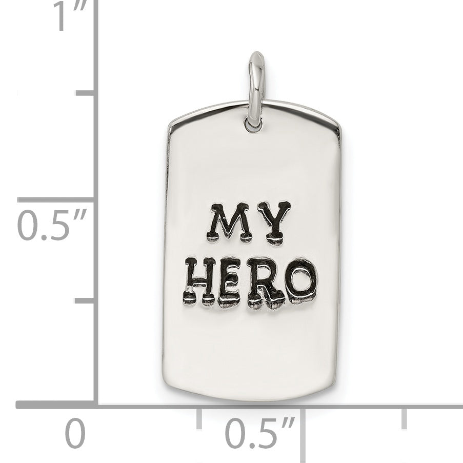 Sterling Silver Polished My Hero Dog Tag Pendant
