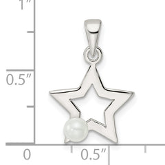 Sterling Silver Rhodium-plated Polished Imitation Pearl Star Pendant