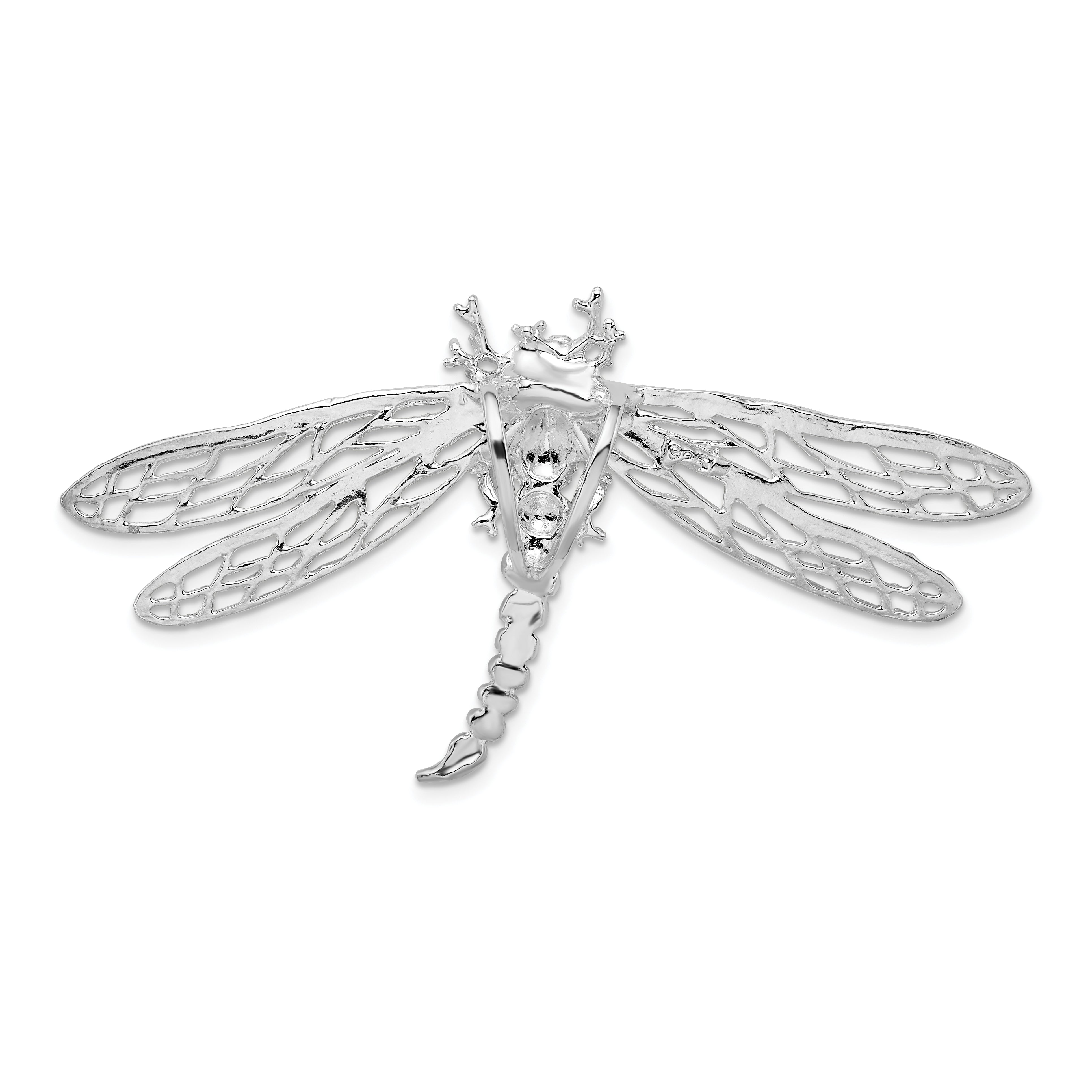 De-Ani Sterling Silver Rhodium-Plated Polished Dragonfly with Filigree Wings Slide