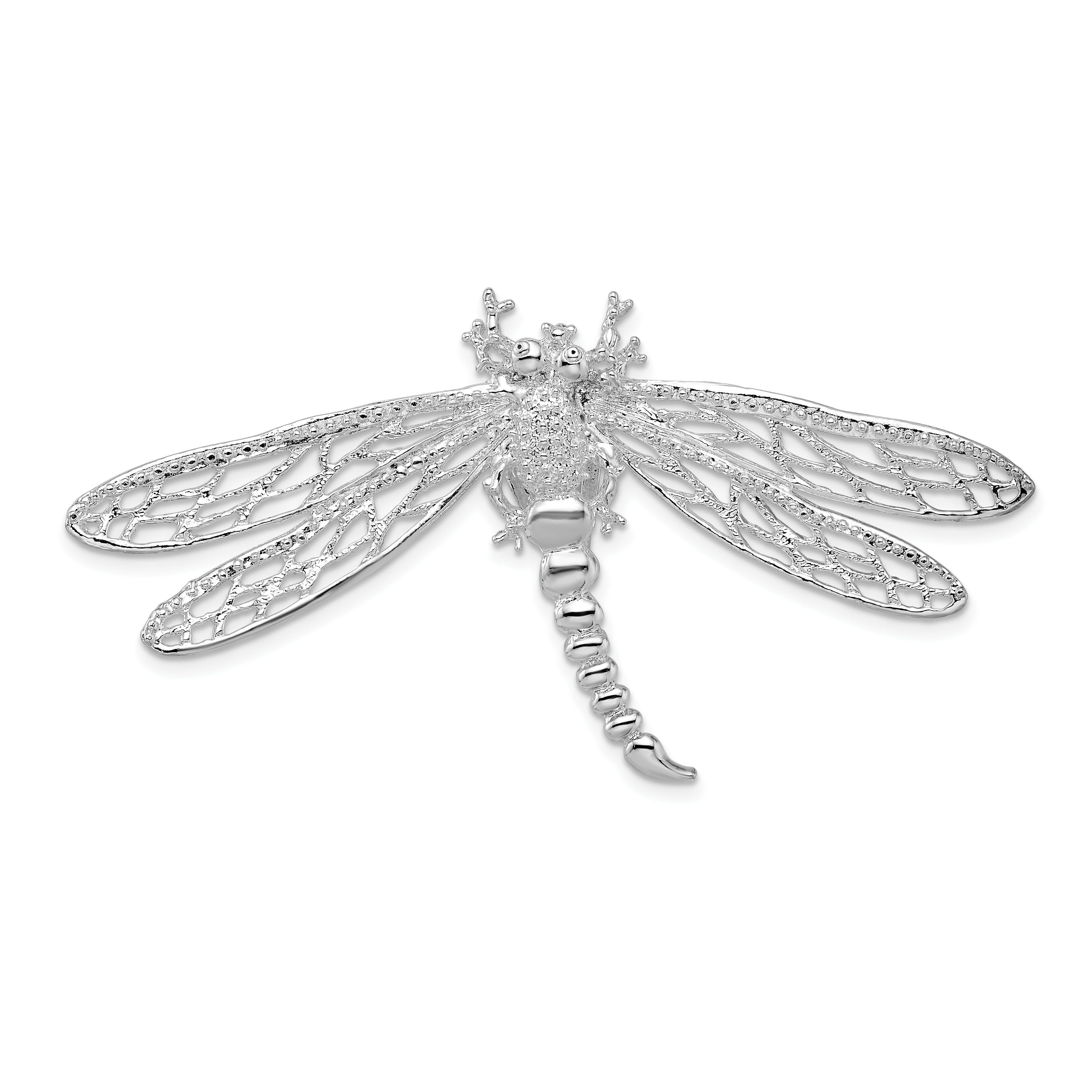 De-Ani Sterling Silver Rhodium-Plated Polished Dragonfly with Filigree Wings Slide