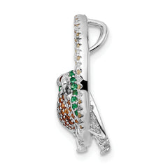 Sterling Silver Rhodium-plated CZ Birds on Perch Chain Slide
