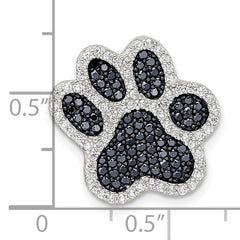 Sterling Silver Rhodium-plated Polished CZ Paw Print Chain Slide