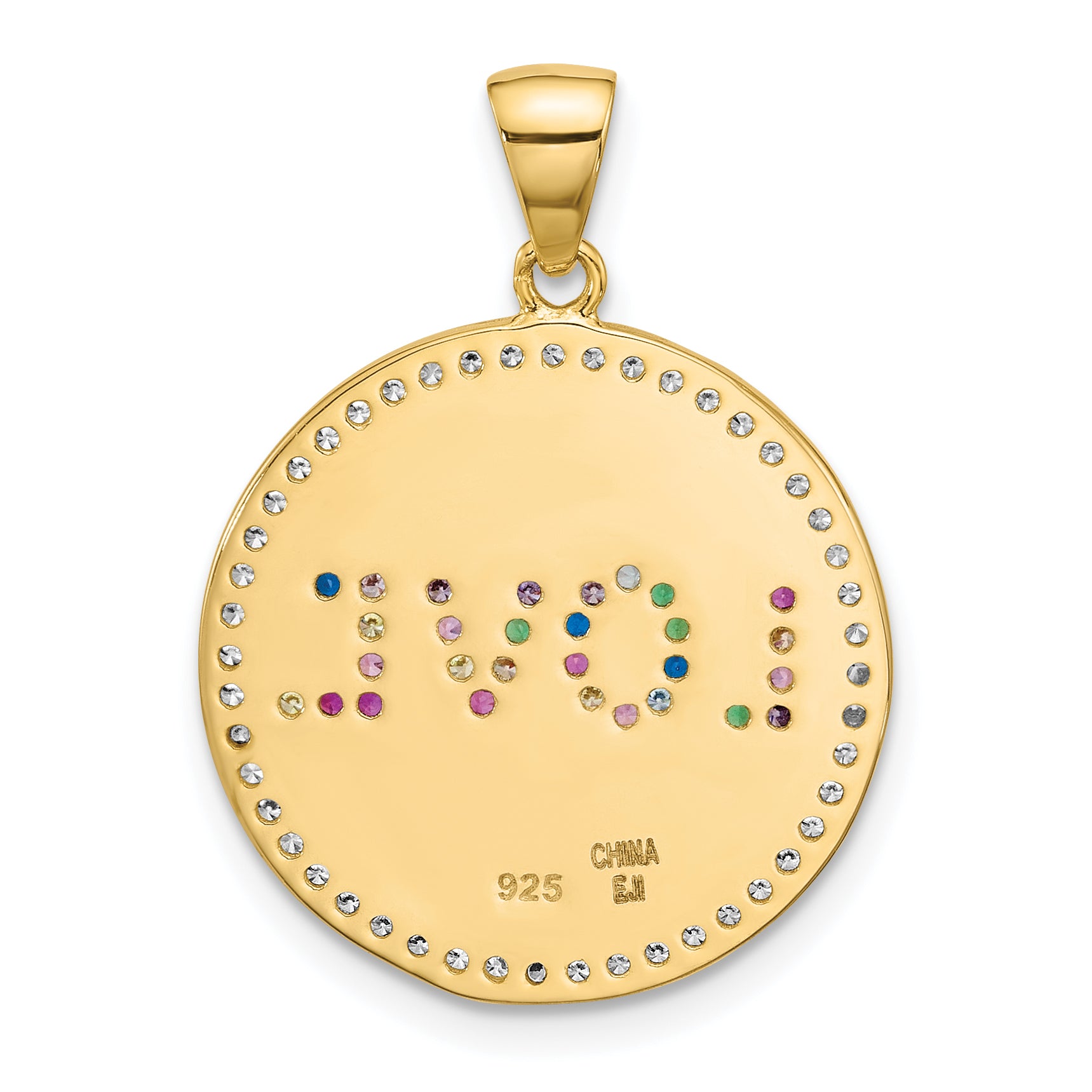 Sterling Silver Gold-tone Rainbow CZ Love Disc Pendant