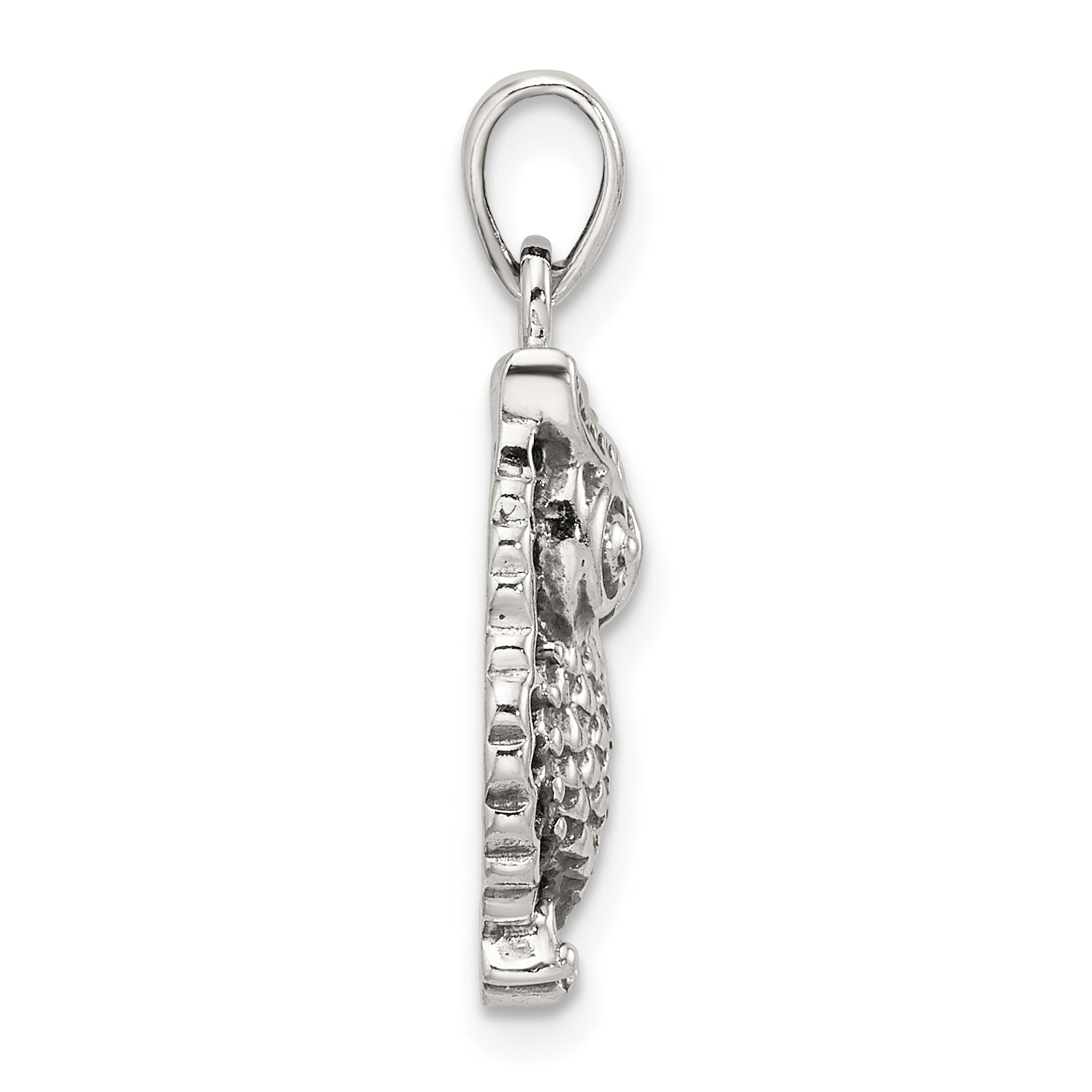 Sterling Silver Polished and Antiqued Owl Pendant