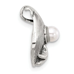 Sterling Silver Polished and Antiqued Synthetic Pearl Seashell Chain Slide