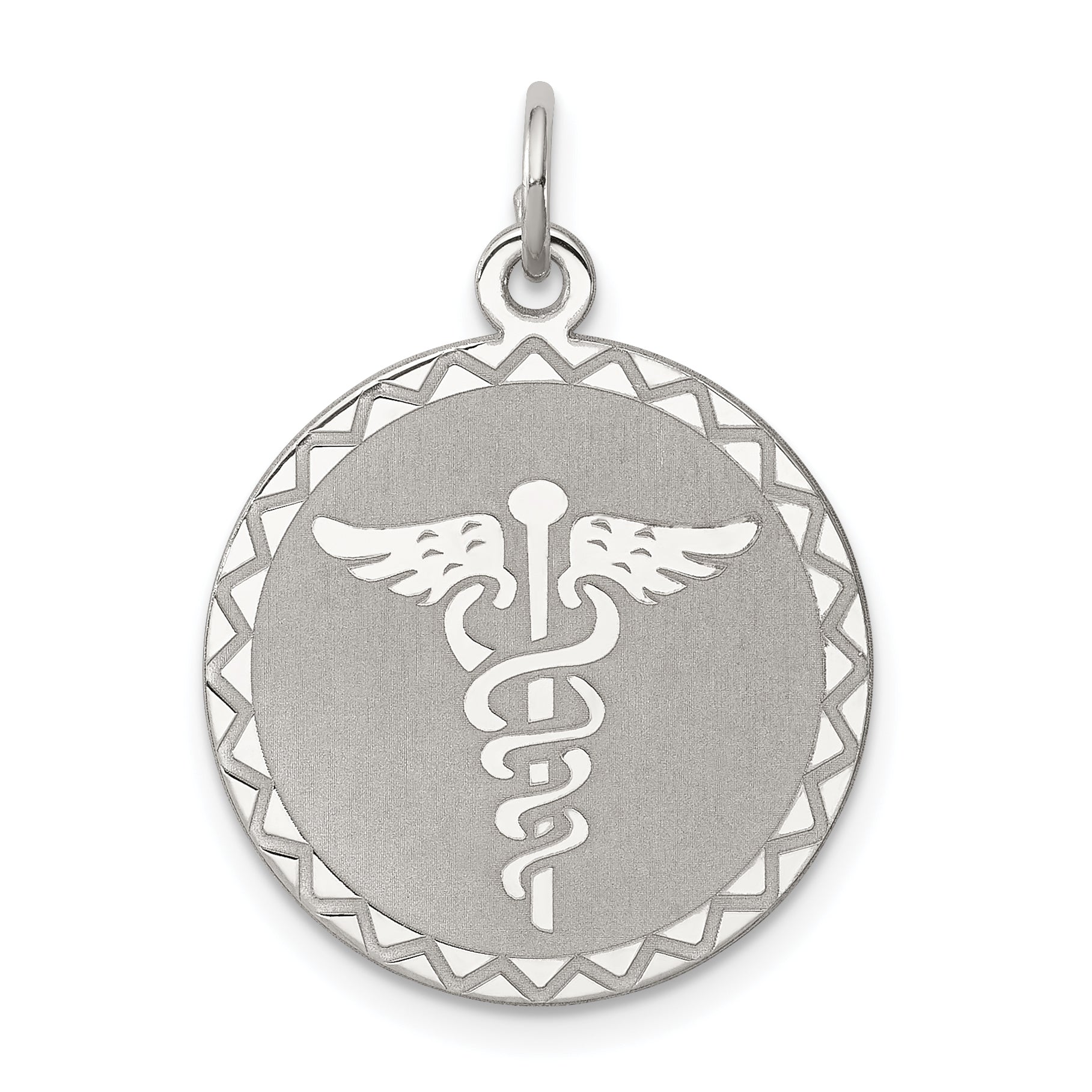 Sterling Silver Rhodium-plated Caduceus Disc Main image