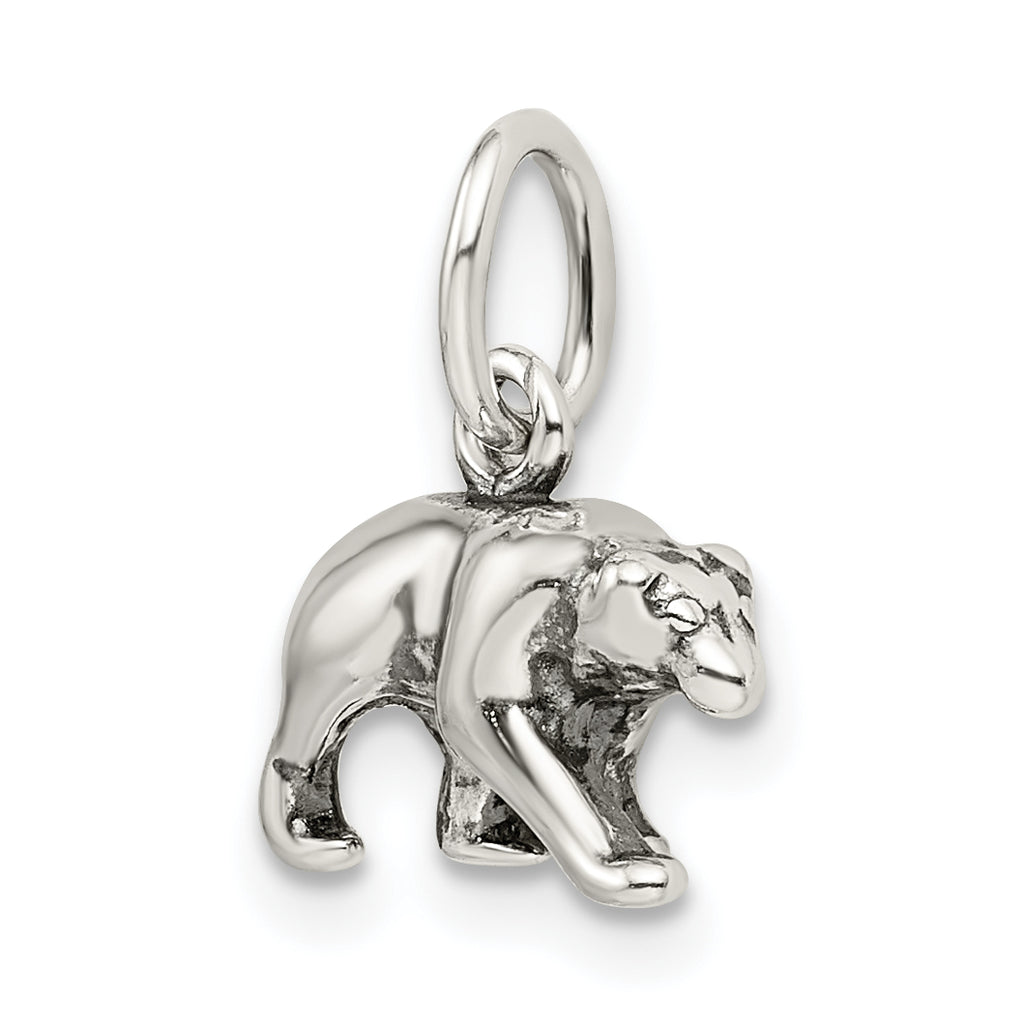 Sterling Silver 925 Bear Charm with Antiqued Finish and Anti-Tarnish Coating