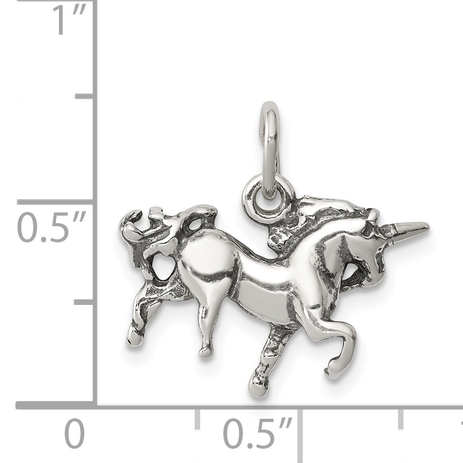 Sterling Silver 3D Antiqued Unicorn Charm  Solid and Casted Design