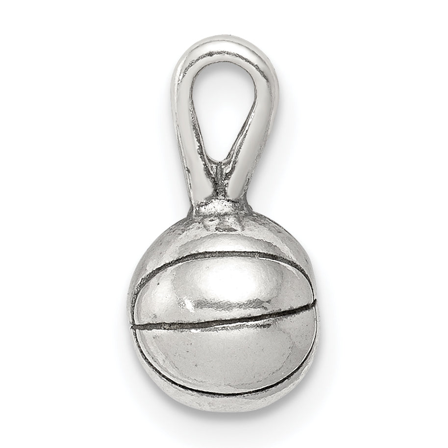 Sterling Silver 925 Antiqued Basketball Charm with Polished Finish. Secondary image