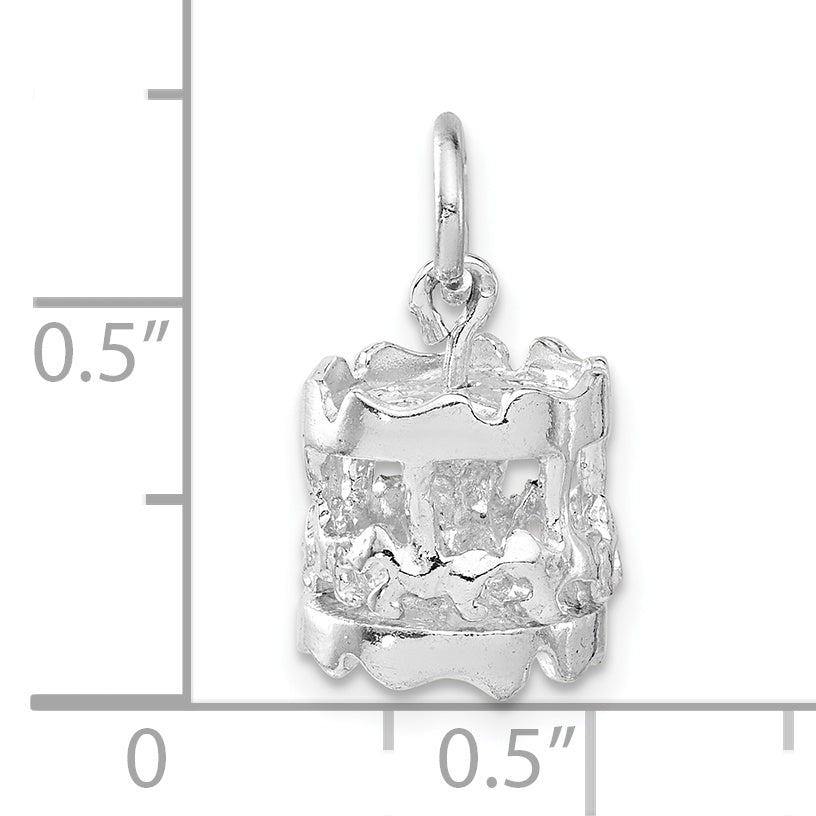 Sterling Silver 925 Carousel Charm with Moveable 3D Design Polished Finish