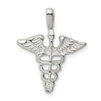Sterling Silver 925 Caduceus Charm with Polished Anti-Tarnish 3D Design