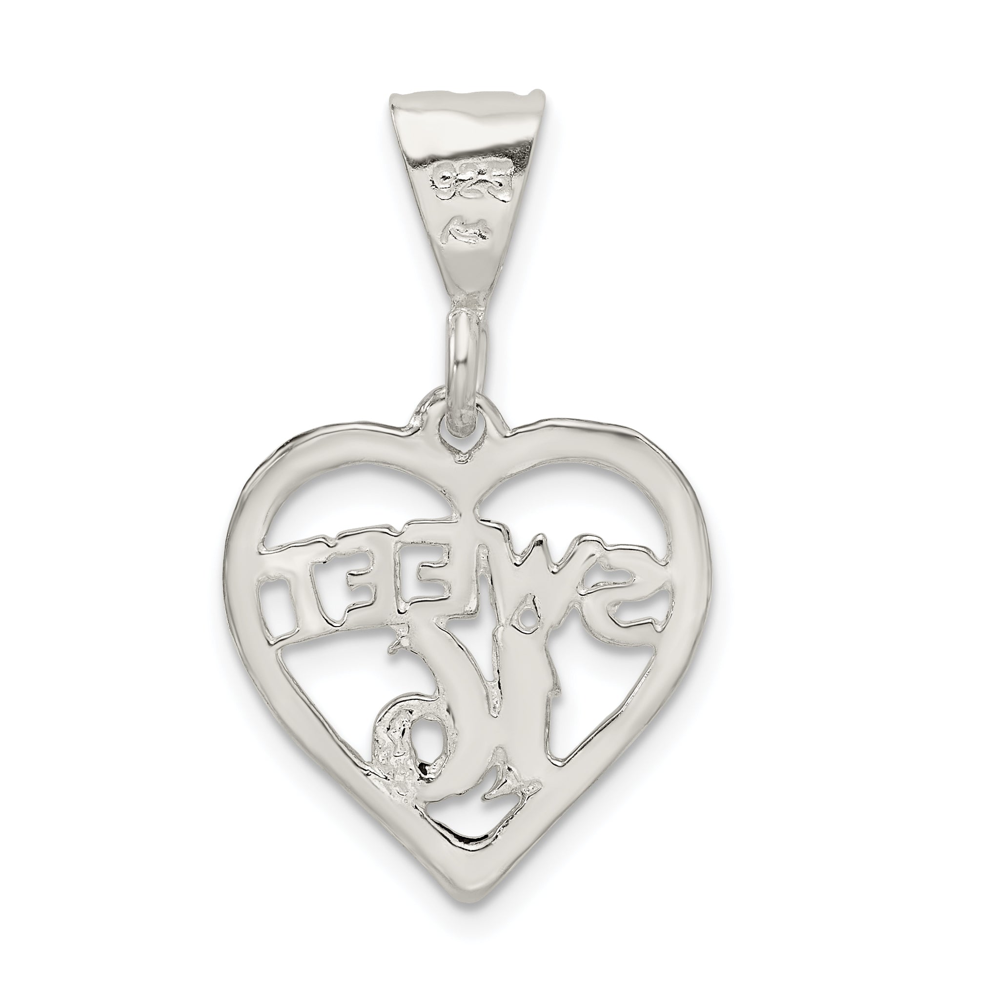 Sterling Silver 925 Sweet 16 Heart Charm with Polished Finish