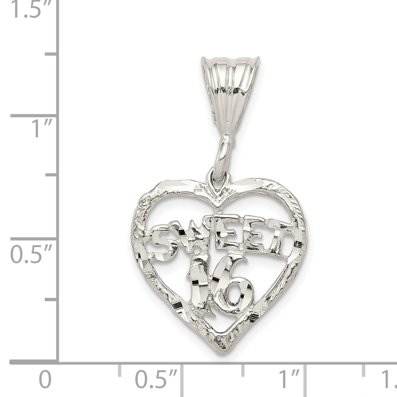 Sterling Silver 925 Sweet 16 Heart Charm with Polished Finish