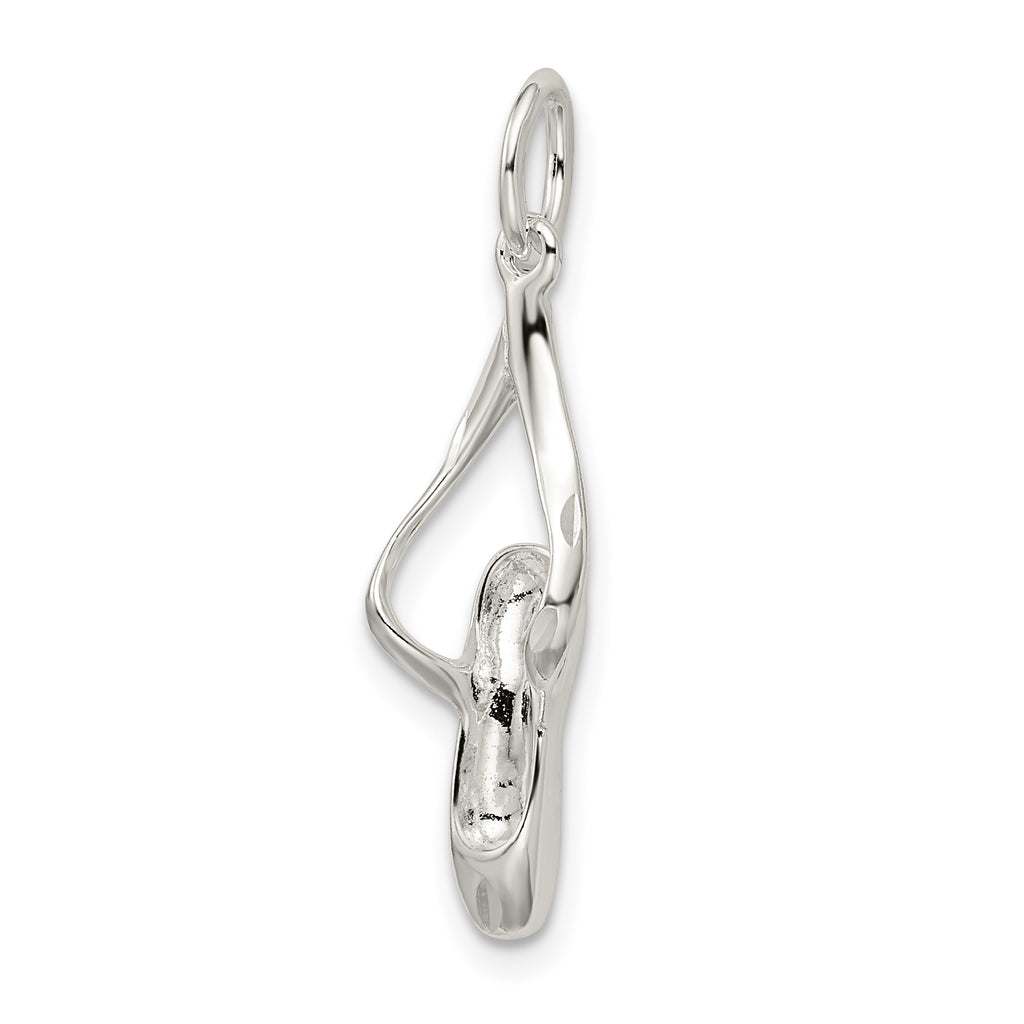 Sterling Silver 3D Ballet Slipper Charm with Polished Anti-Tarnish Finish