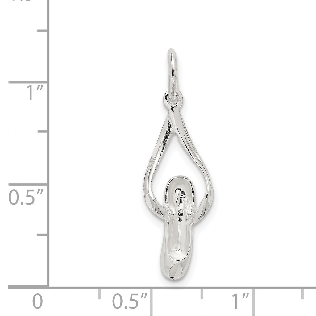 Sterling Silver 3D Ballet Slipper Charm with Polished Anti-Tarnish Finish