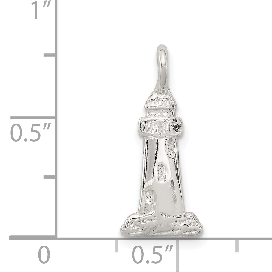 Sterling Silver 925 Lighthouse Charm with Polished Anti-Tarnish Finish
