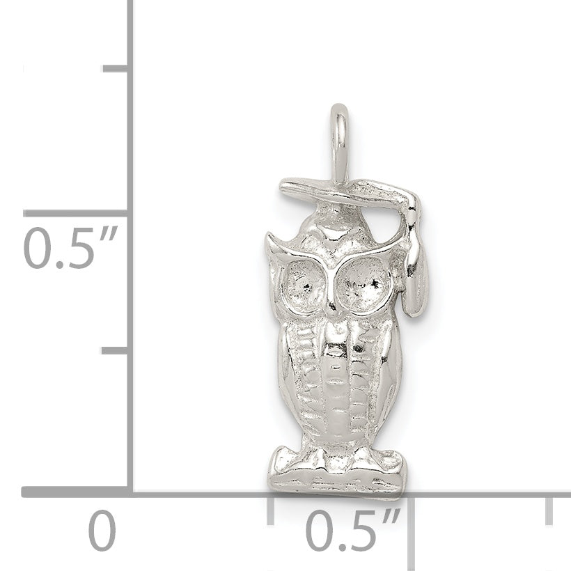 Sterling Silver 925 Graduation Owl Charm with Anti-Tarnish Finish