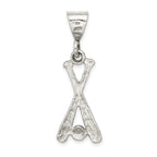 Sterling Silver 925 Baseball Charm with Two Bats & Ball Polished