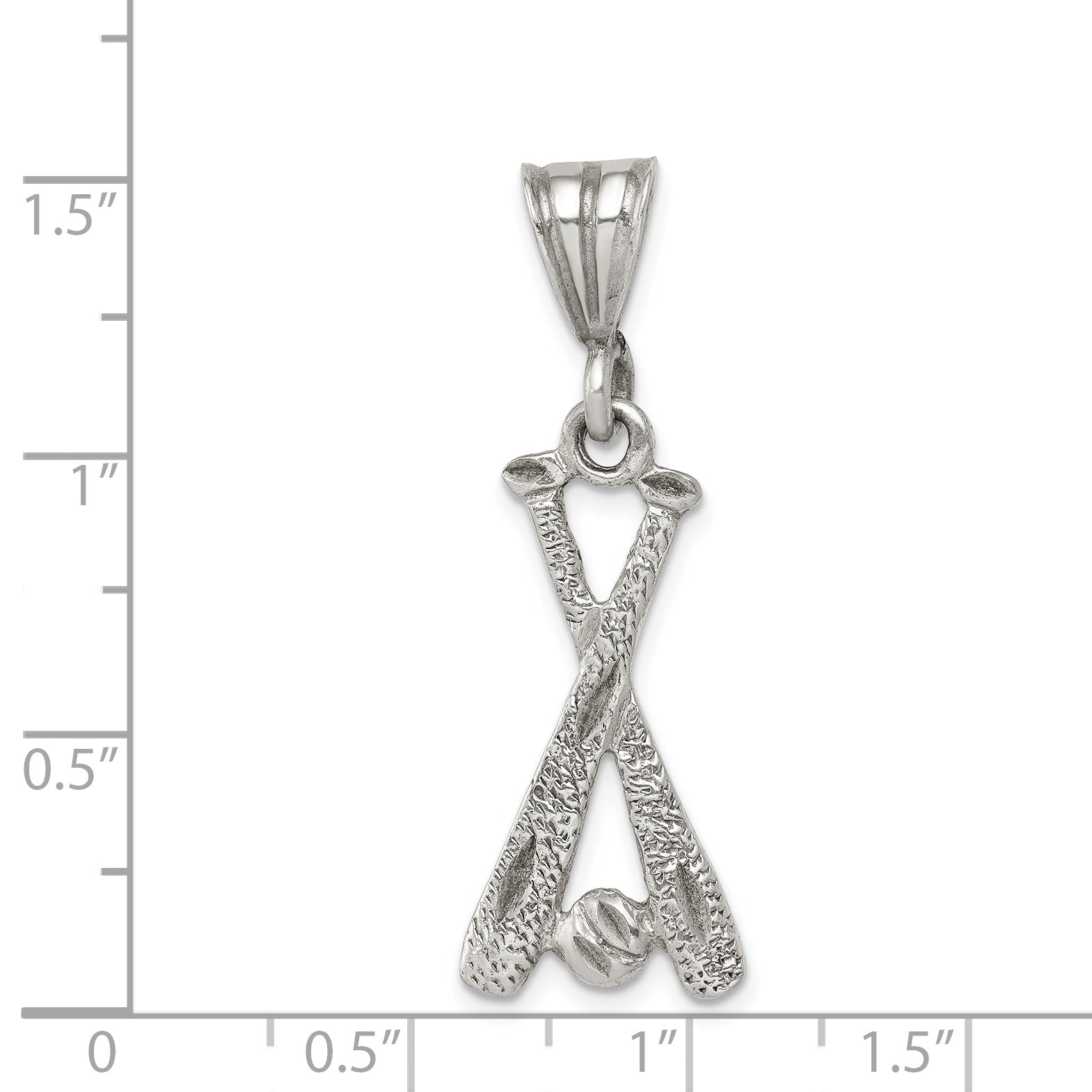 Sterling Silver 925 Baseball Charm with Two Bats & Ball Polished