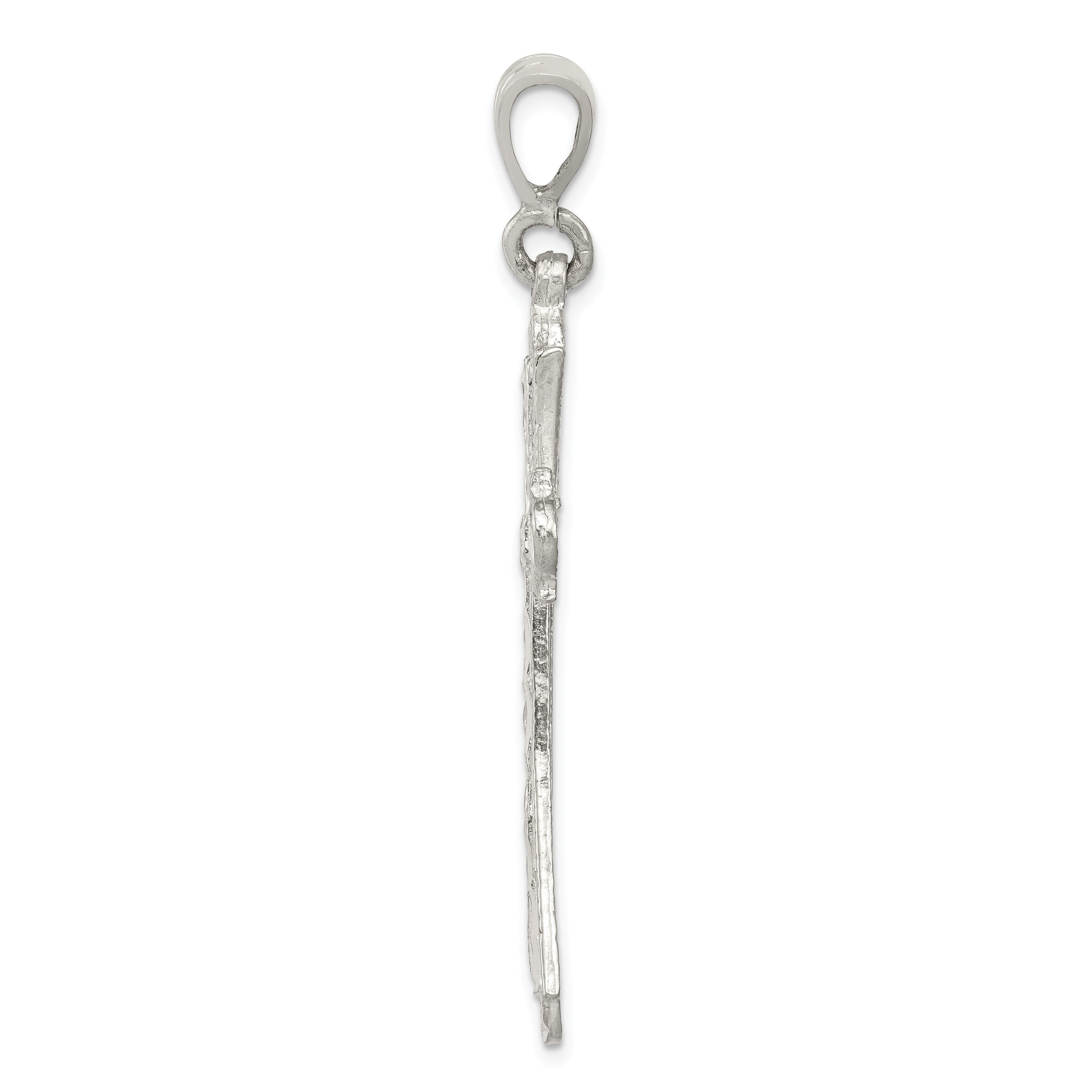 Sterling Silver 925 Polished Diamond-Cut Cross Pendant  Elegant Solid Design