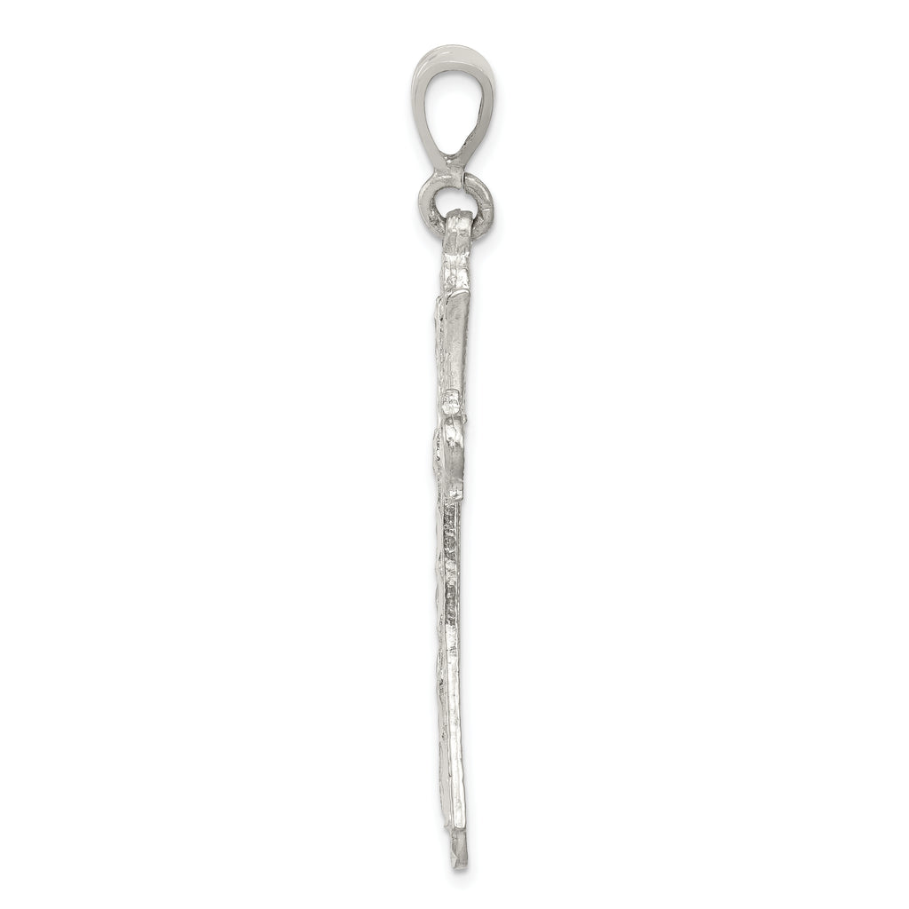 Sterling Silver 925 Polished Diamond-Cut Cross Pendant  Elegant Solid Design