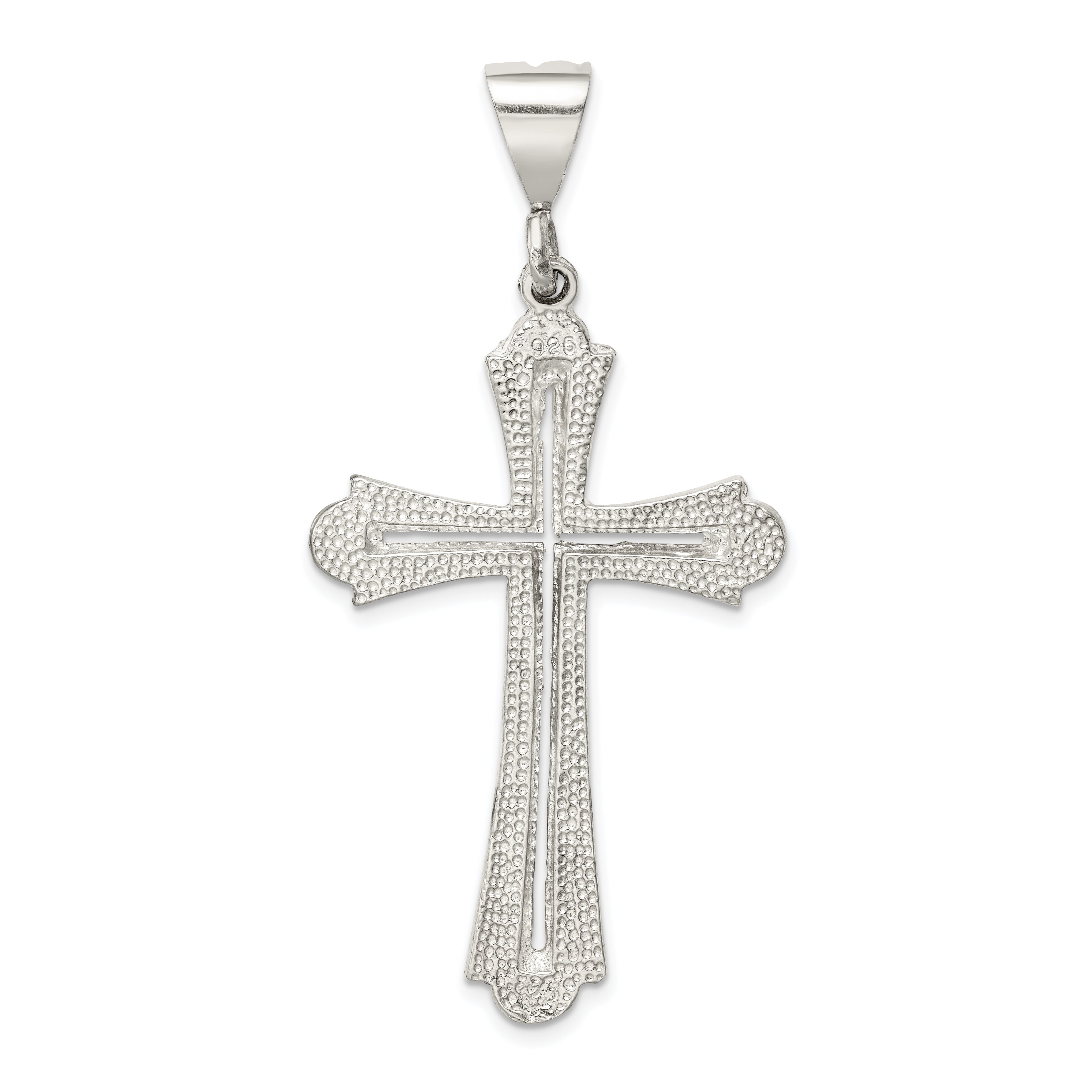 Sterling Silver 925 Polished Diamond-Cut Cross Pendant  Elegant Solid Design