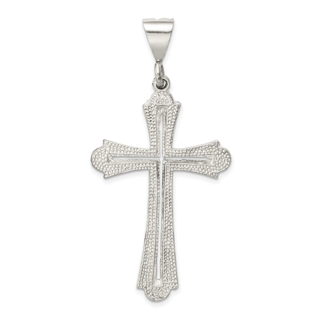 Sterling Silver 925 Polished Diamond-Cut Cross Pendant  Elegant Solid Design