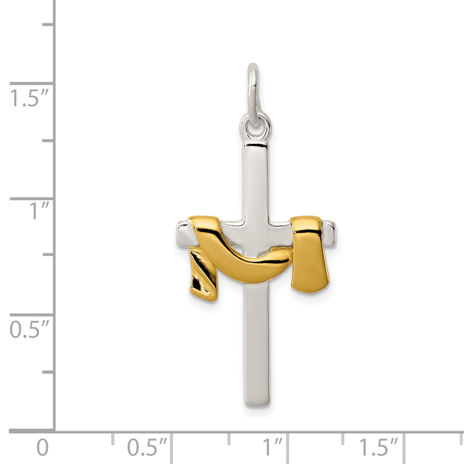 Sterling Silver Vermeil Draped Cross Pendant with Polished Finish Solid Design