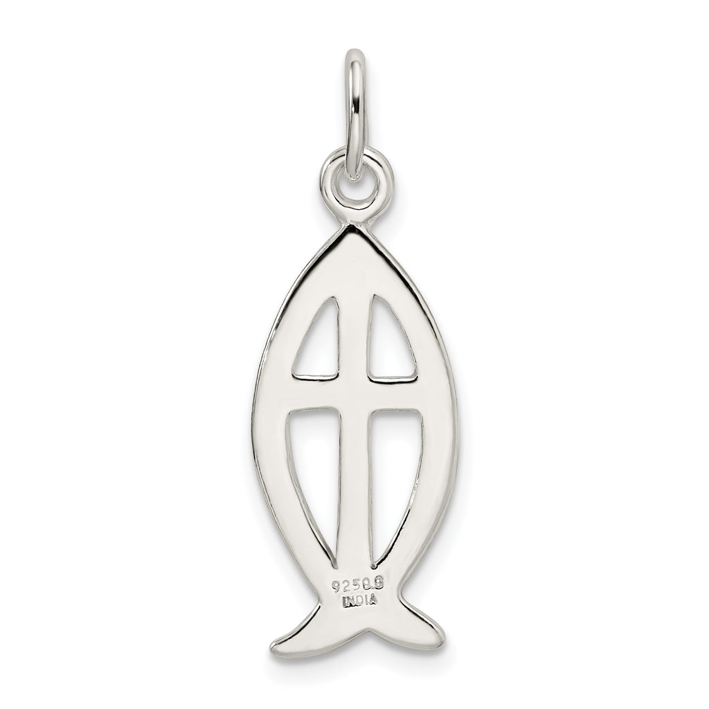Sterling Silver 925 Ichthus Fish Cross Charm with Polished Anti-Tarnish Finish