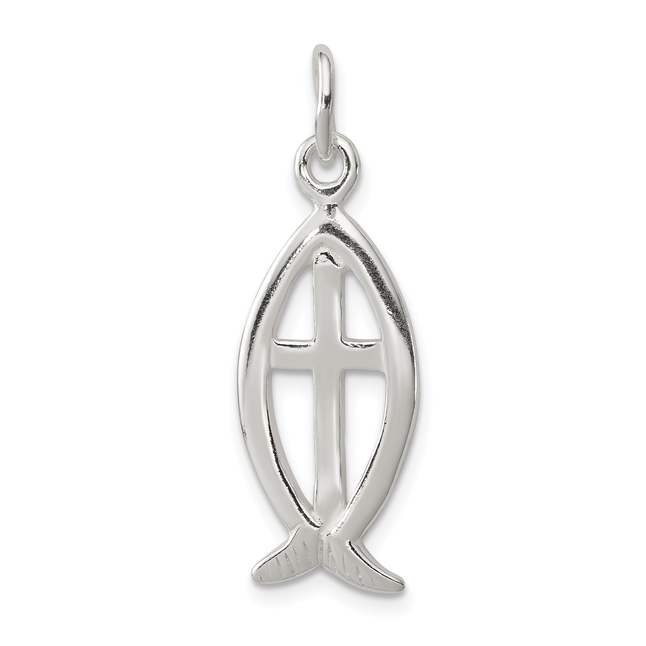 Sterling Silver Ichthus Fish Cross Charm Main image