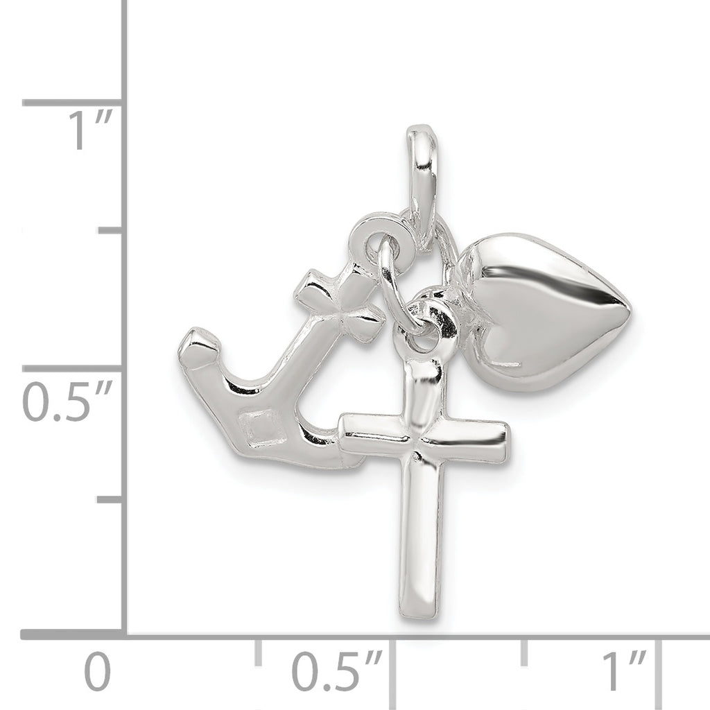 Sterling Silver 925 Faith, Hope & Charity Charm with Polished Finish