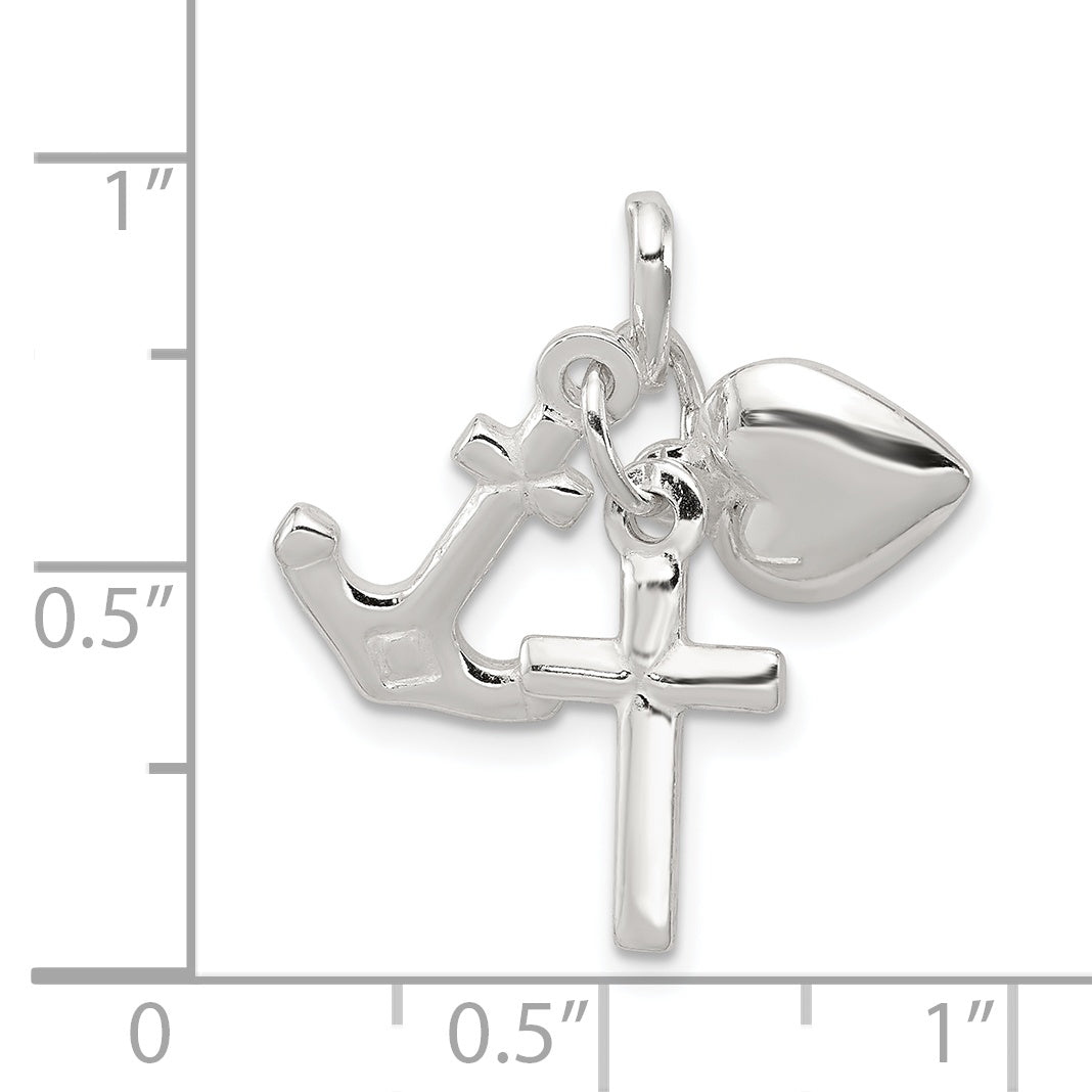 Sterling Silver 925 Faith, Hope & Charity Charm with Polished Finish