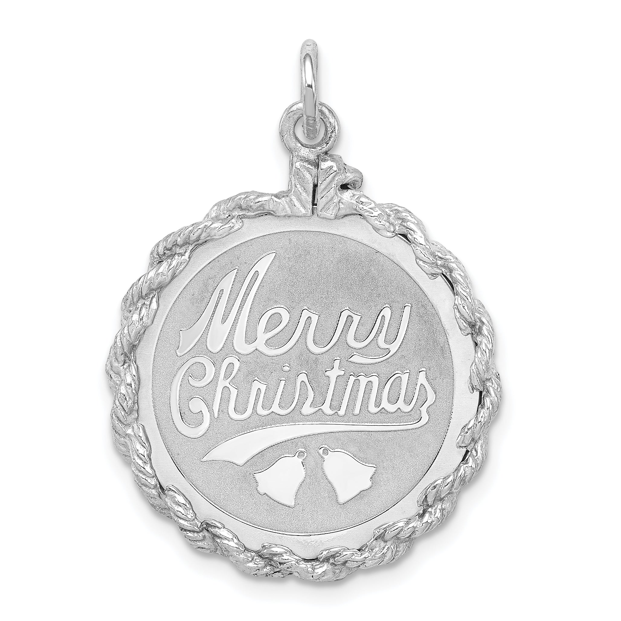 Sterling Silver Rhodium-plated Merry Christmas Disc Charm Main image