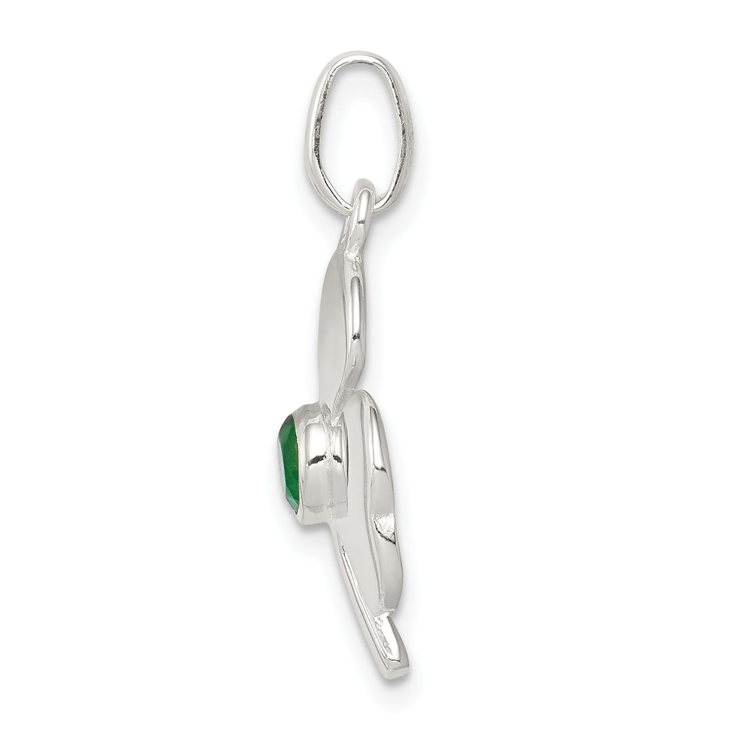 925 Sterling Silver Clover Charm with Green Glass Polished & Anti-Tarnish Finish